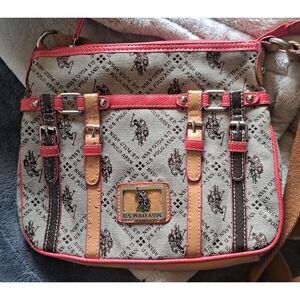 US Polo Assn Canvas &  Leather Shoulder Bag  10x8 Pink accents.